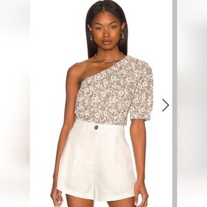 Rails Jayla One Shoulder Top Brown And White In Cafe Floral Size M